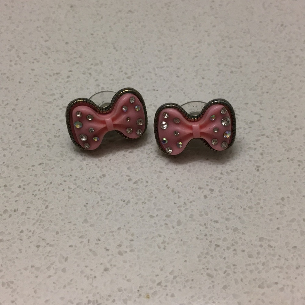 Pink sparkle bow earrings